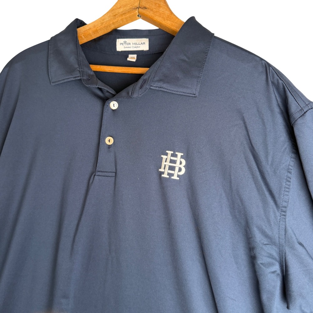 Peter Millar Summer Comfort Mens XXL Navy Blue Performance Golf Polo Shirt HB